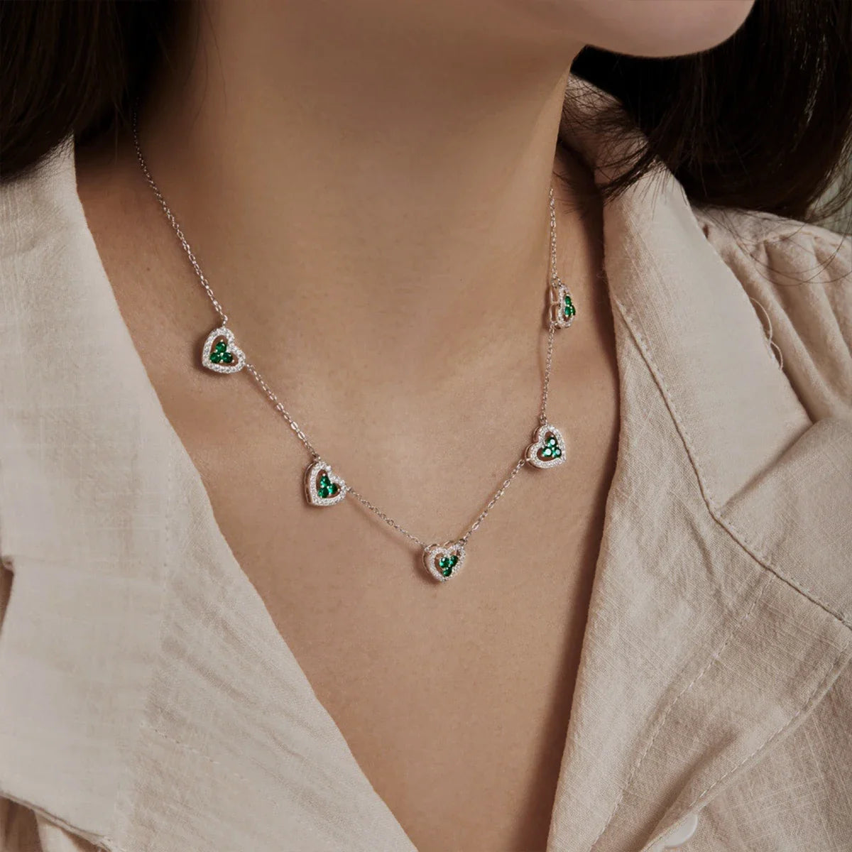 Collier Argent 5 Coeurs - vue 1